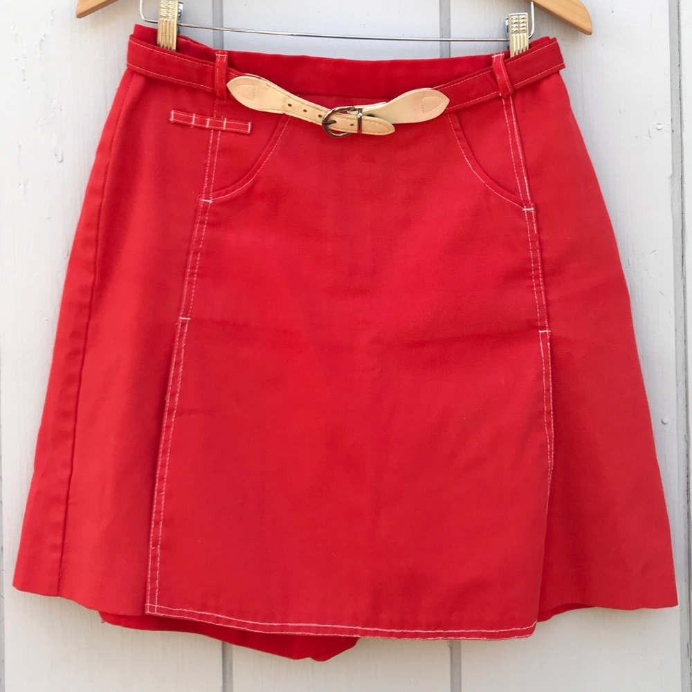 Vintage Red Skort with Tan Belt